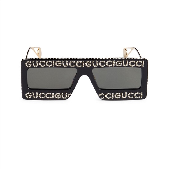Gucci Rhinestone Black Rectangle Logo sunGlasses main image 4